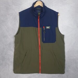 LL Bean Vest Mens Medium Green Blue Nylon Windbreaker Mountain Classic Hiking